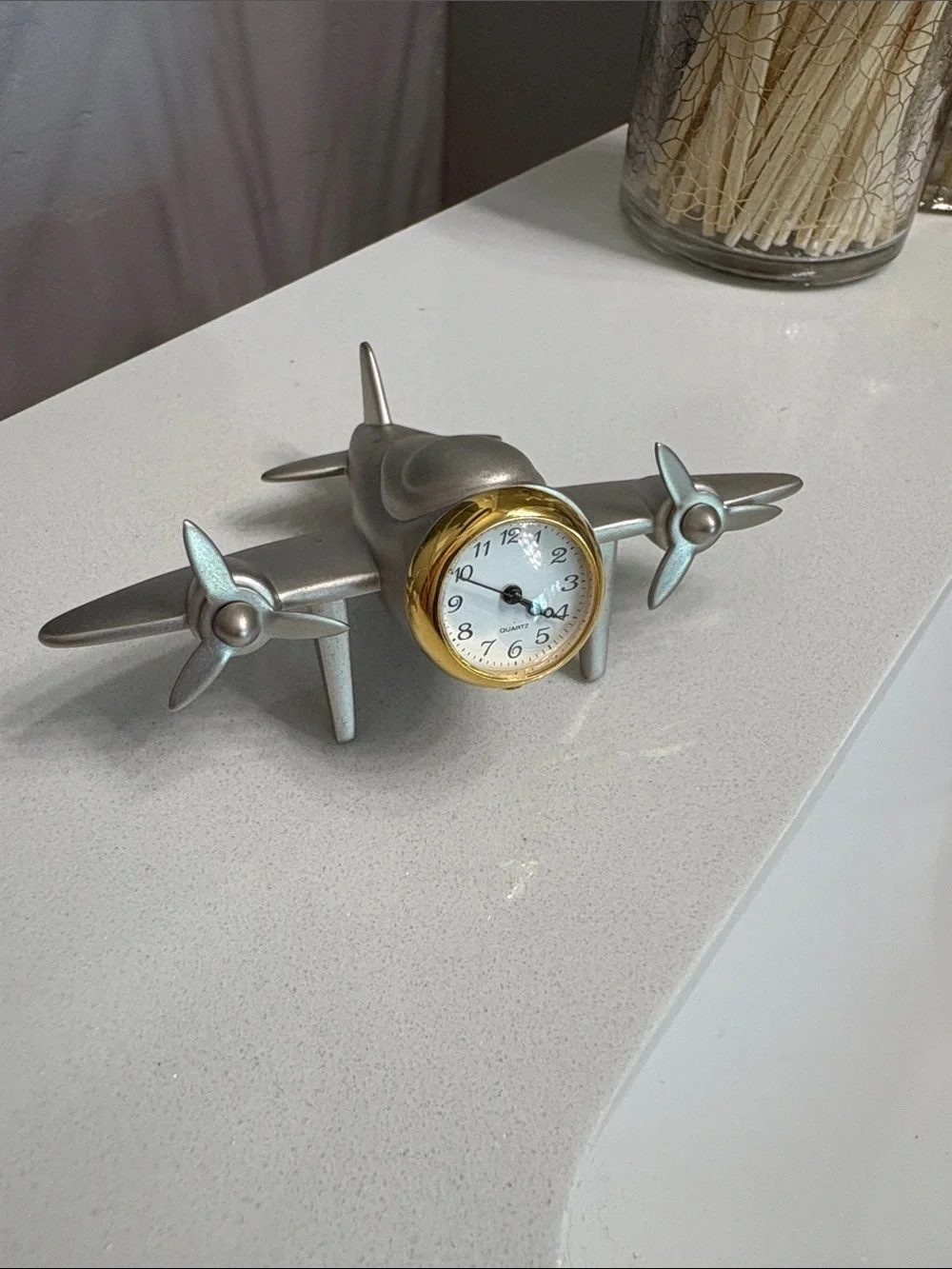 Silver Airplane Desk Clock - Accent Wall Decor